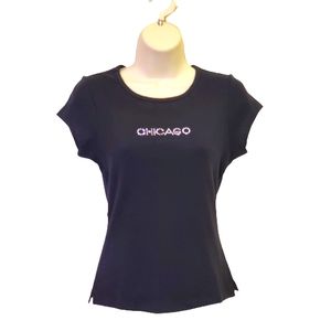 Kavio! "Chicago" Black Rhinestone T-Shirt, Short Sleeve, Size Medium,NWOT